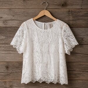 Philosophy Republic Clothing White Floral Lace Short Sleeve Blouse Top XL